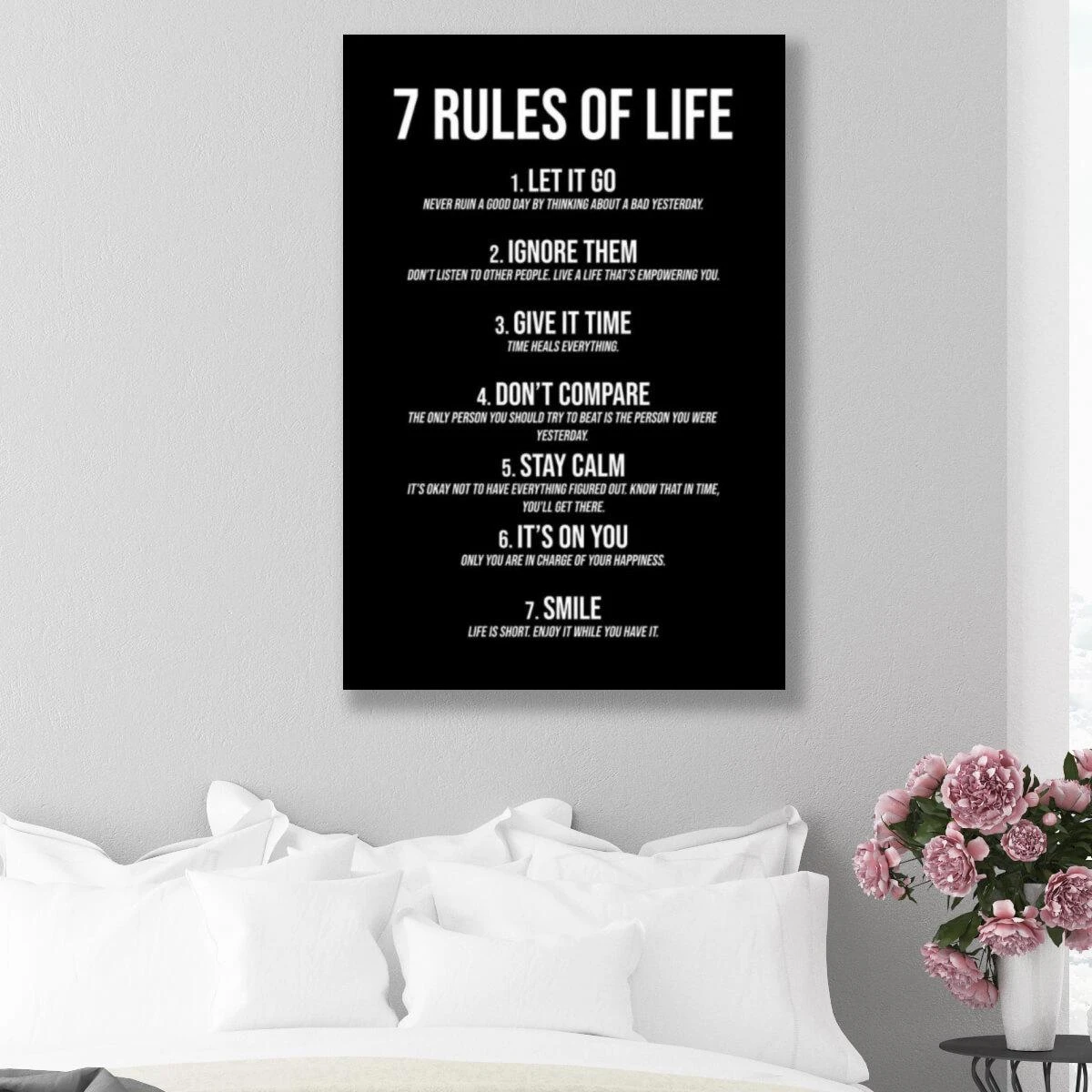 7 החוקים - תמונת השראה ומוטיבציה בשחור לבן להדפסה לחדר שינה או למשרדים מעוצבים דגם 3728563
