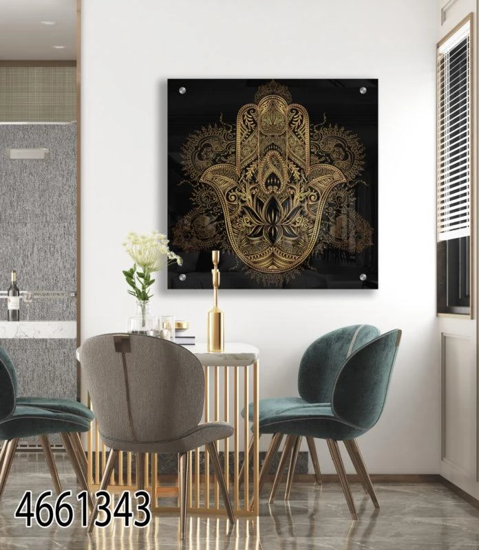 חמסה מודרנית תמונה יוקרתית על זכוכית לסלון או לפינת אוכל דגם 4661343