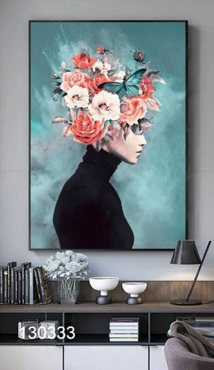'אישה ופרח' תמונת קנבס פורטרט לפינת אוכל דגם 30333