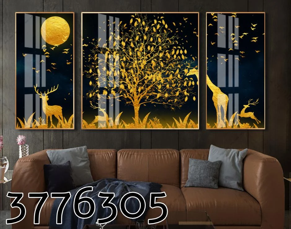 שלישיית תמונות נופים על קנבס לתלייה בסלון 'אבסטרקט גן חיות יוקרתי' דגם 3776305