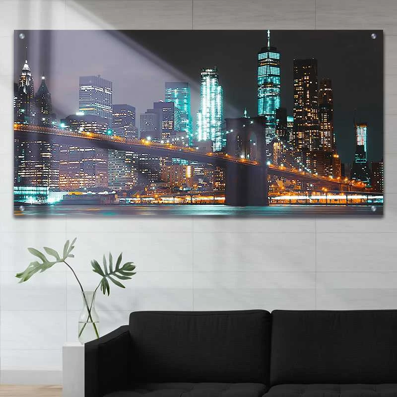 תמונת נוף ניו יורק זכוכית לסלון הרומן שלי הדפסה על זכוכית ערים - דגם alvtm46p2709