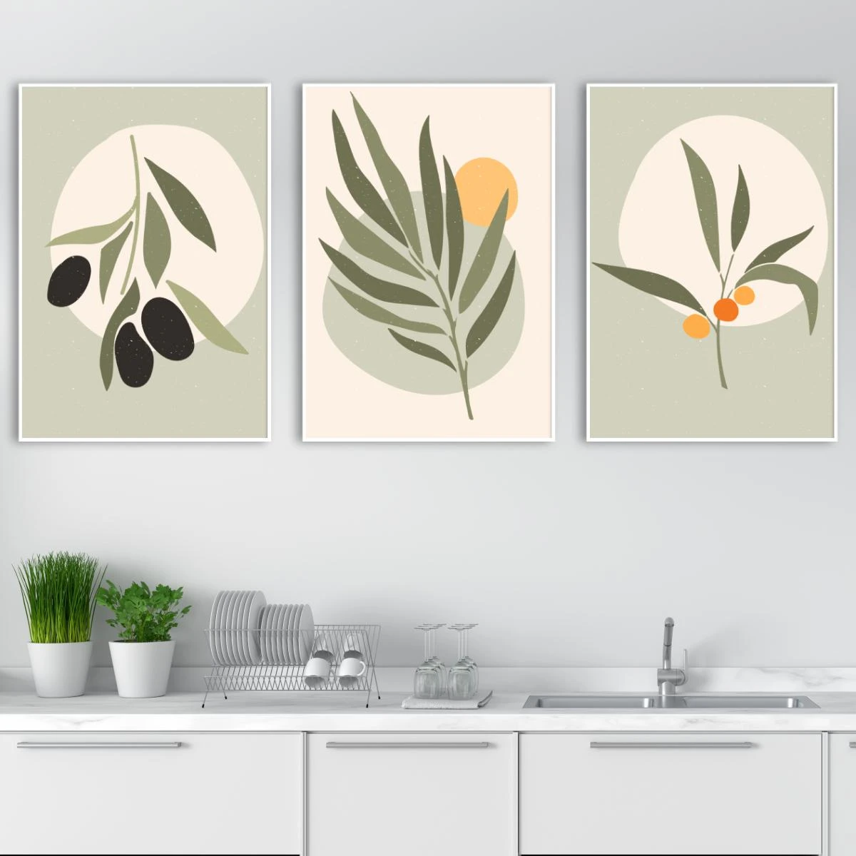 עלה של זית - תמונות מחולקות על קנבס לתלייה במטבח או בפינת אוכל בסגנון וינטג' דגם 3728684