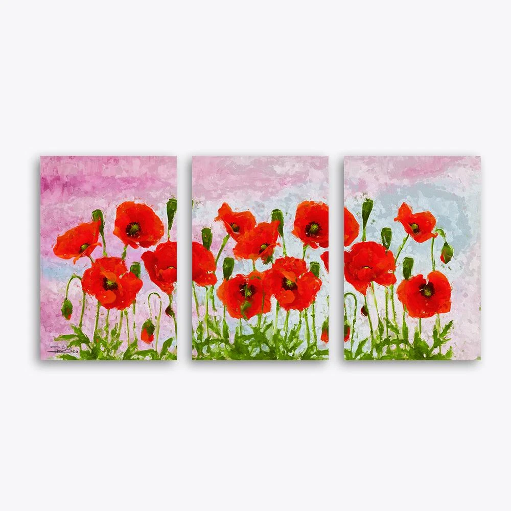 סט 3 תמונות לסלון פרחי ארץ ישראל תמונת קנבס בנושא פרחים ועלים, ציורים - דגם alvtm46p2428