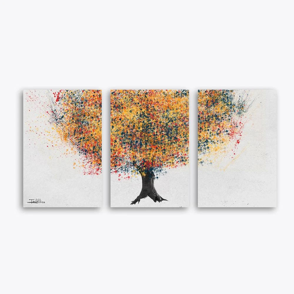 סט 3 תמונות קנבס לסלון ציור עץ החיים I תמונת קנבס בנושא פרחים ועלים, ציורים - דגם alvtm46p2393