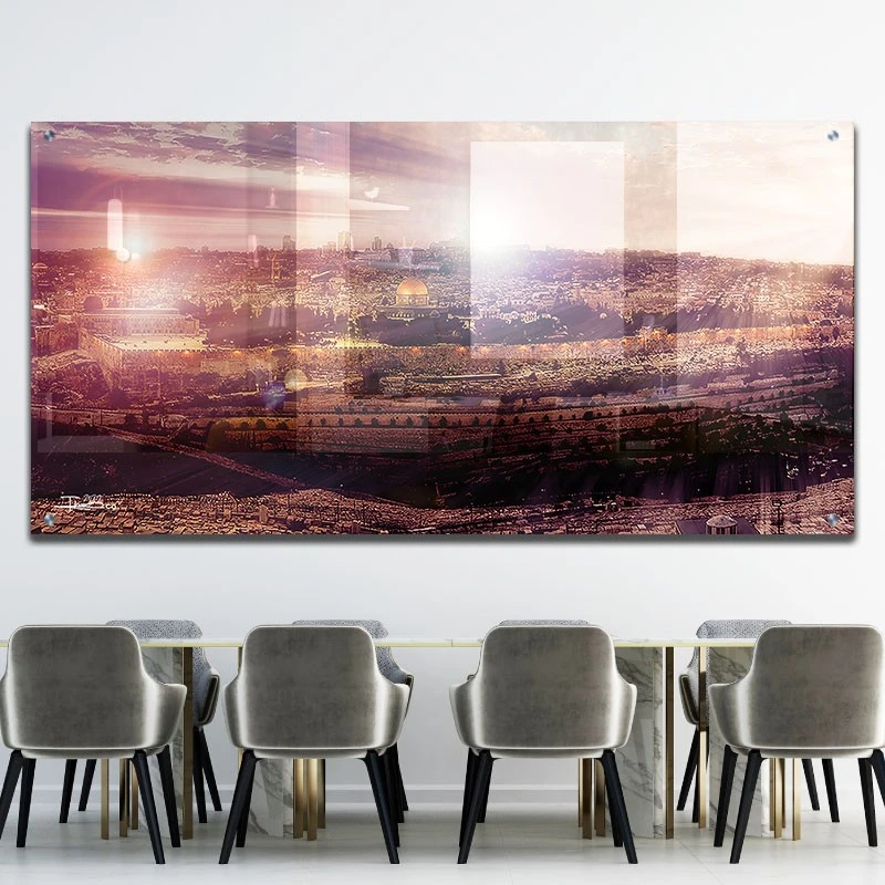 תמונת זכוכית של הכותל ירושלים למשרד ירושלים עיר דוד תמונת אמנות פופולארית על זכוכית בגווני חום, זהב - דגם galvtm46p2671