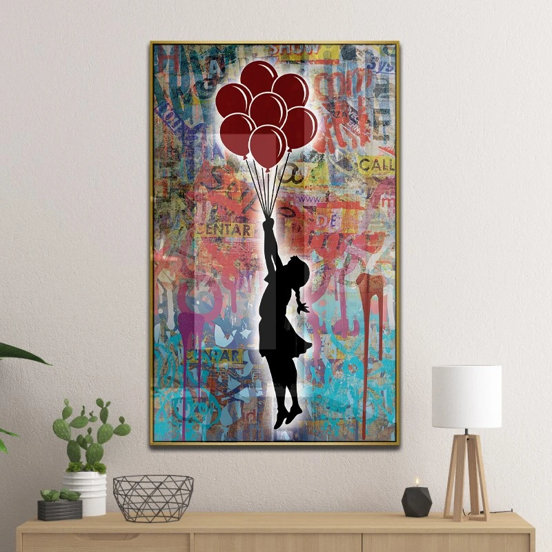 תמונה לחדר שינה ילדה ובלון ציור בסגנון פופ ארט - דגם 134981-Mockup