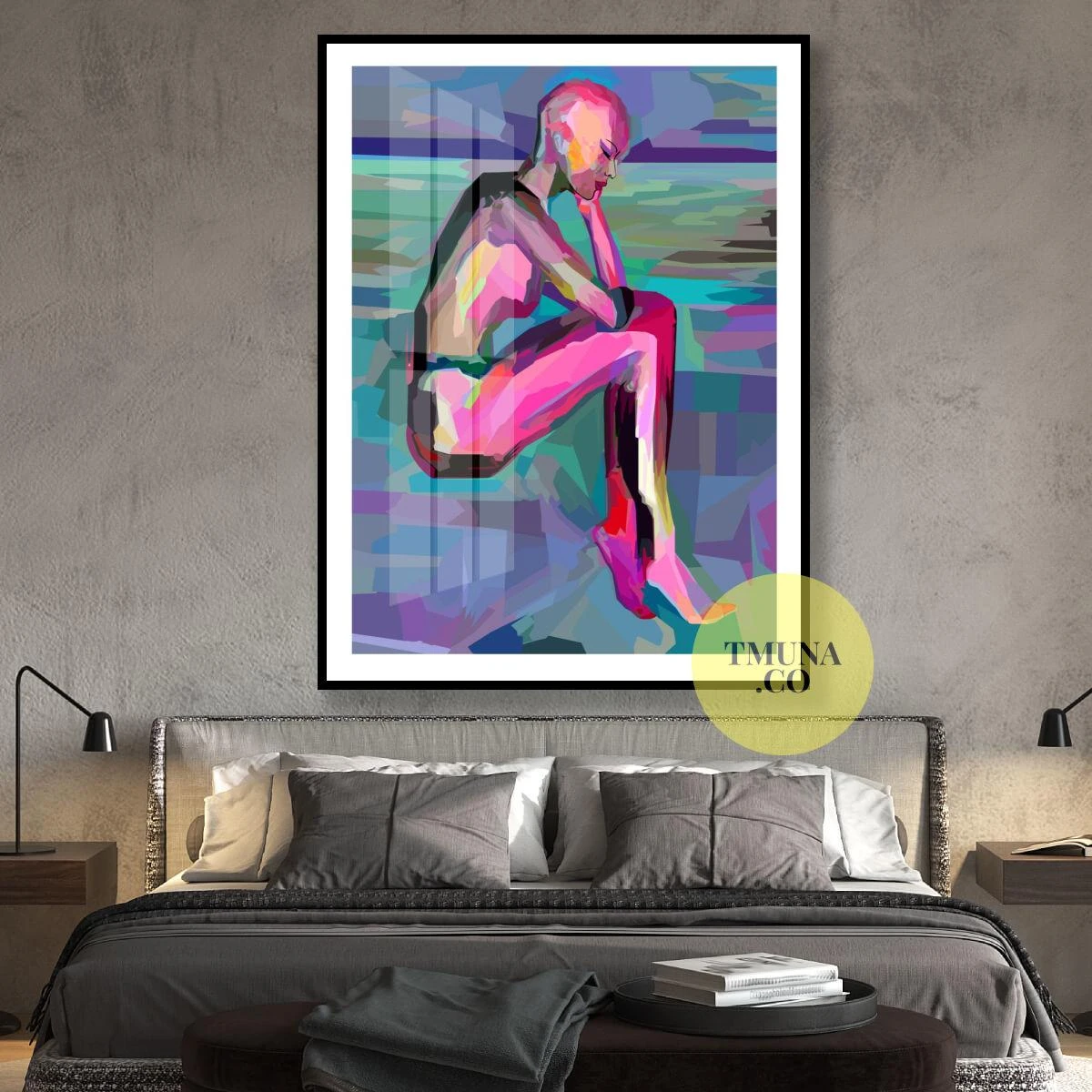 ציור אמנותי ומיוחד על קנבס או זכוכית לתלייה במשרדים מעוצבים כניסה לבית או קליניקה בצבע וורוד עיקרי דגם 3728639