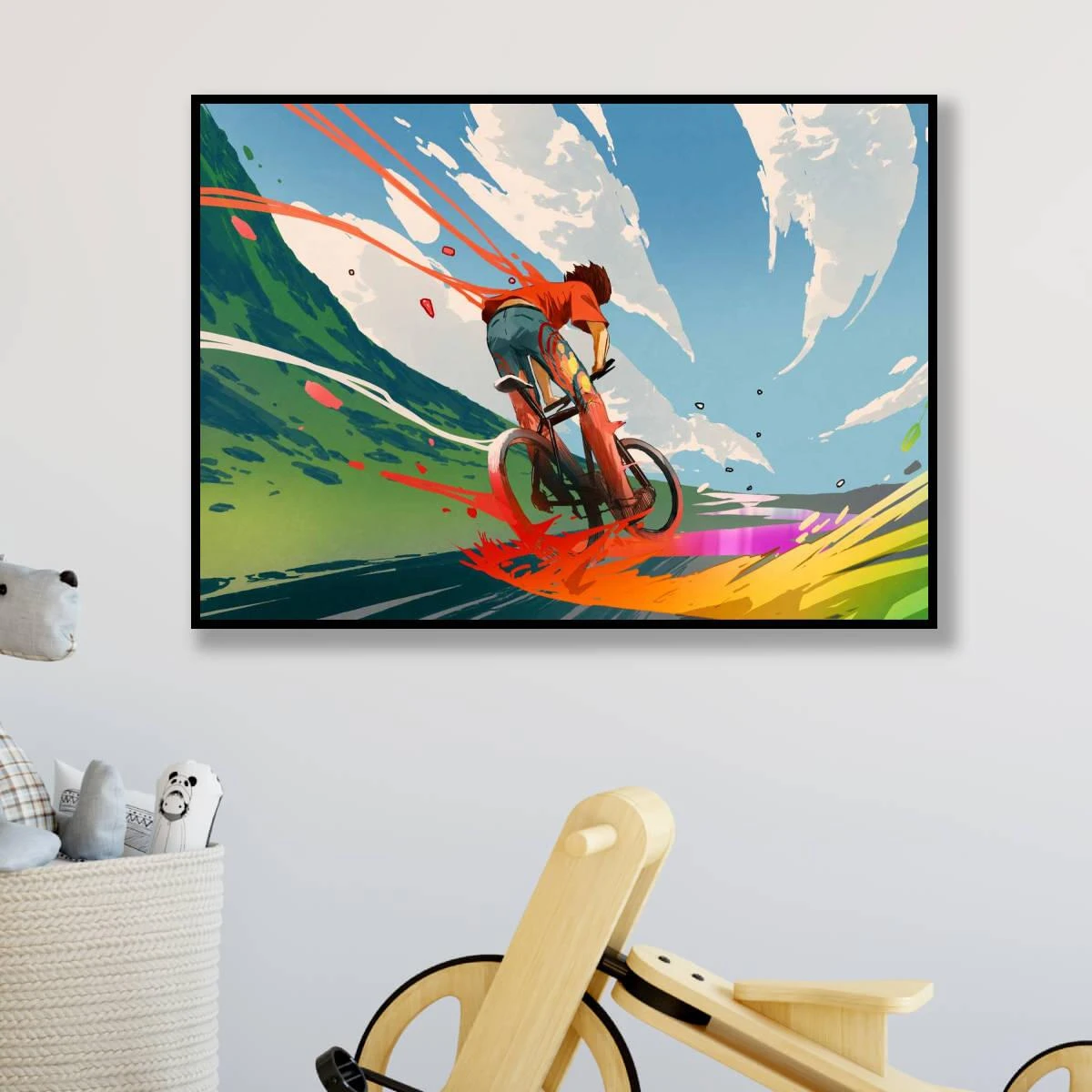 נסיעת הצבע באופניים – תמונה מצוירת על קנבס או זכוכית לחדרי ילדים דגם 3728300
