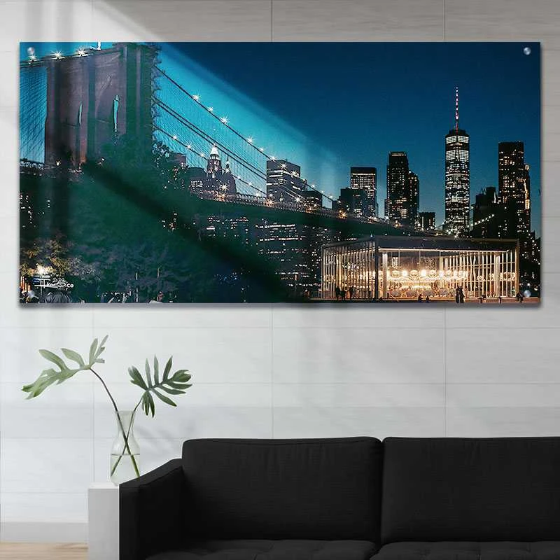 תמונת ניו יורק על זכוכית לסלון נוף הפרברים הדפסה על זכוכית ערים - דגם alvtm46p2711