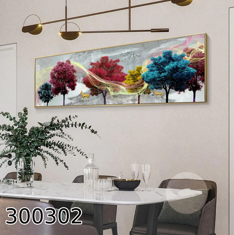 תמונות קנבס גדולות רוחביות לפינת אוכל עצים צבעונים מקט 300302