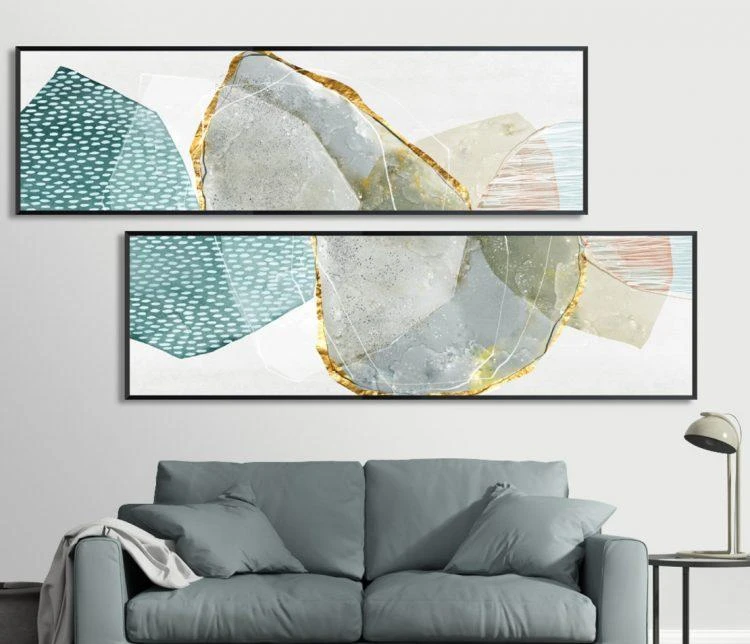 סט 2 תמונות קיר אבסטרקטיות פנורמיות ענקיות לסלון וללובי בניין דגם 43222