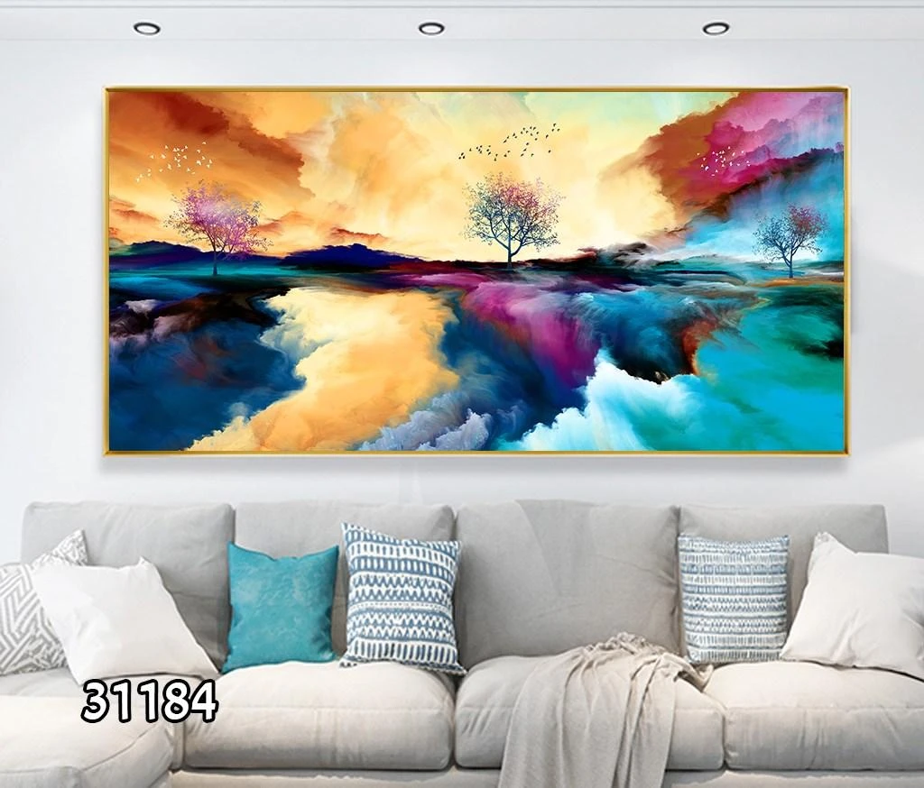 ציור נוף צבעוני יפה על קנבס לסלון דגם 31184