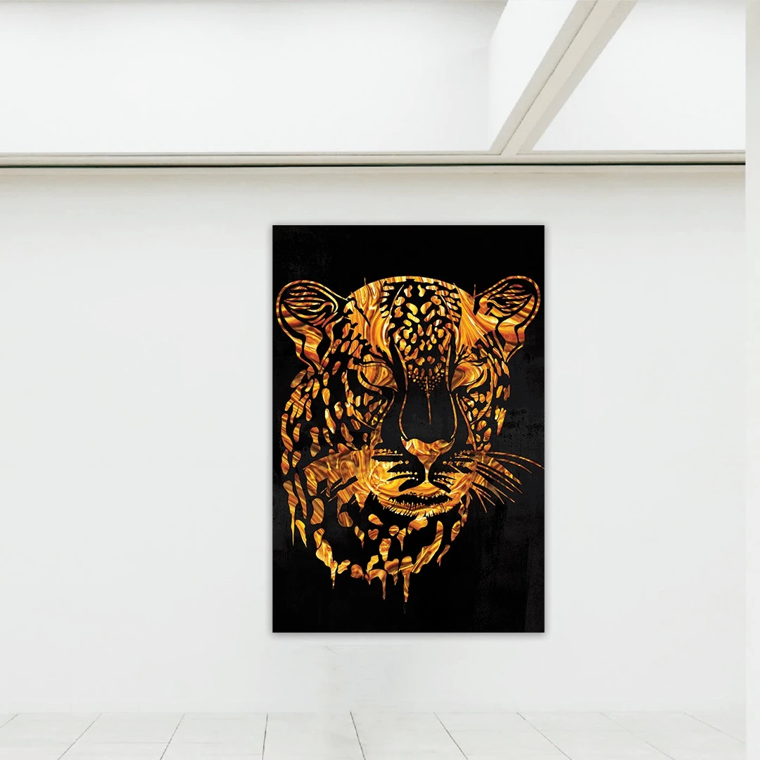 תמונות קנבס מיוחדת לחדר שינה יָגוּאָר הדפסר על קנבס עלים ופרחים - דגם leotm46p2624