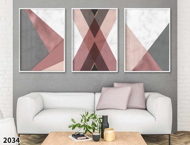 קווים גיאומטרים - סט 3 תמונות לחדר בנות מוכנות לתלייה על הקיר 2034