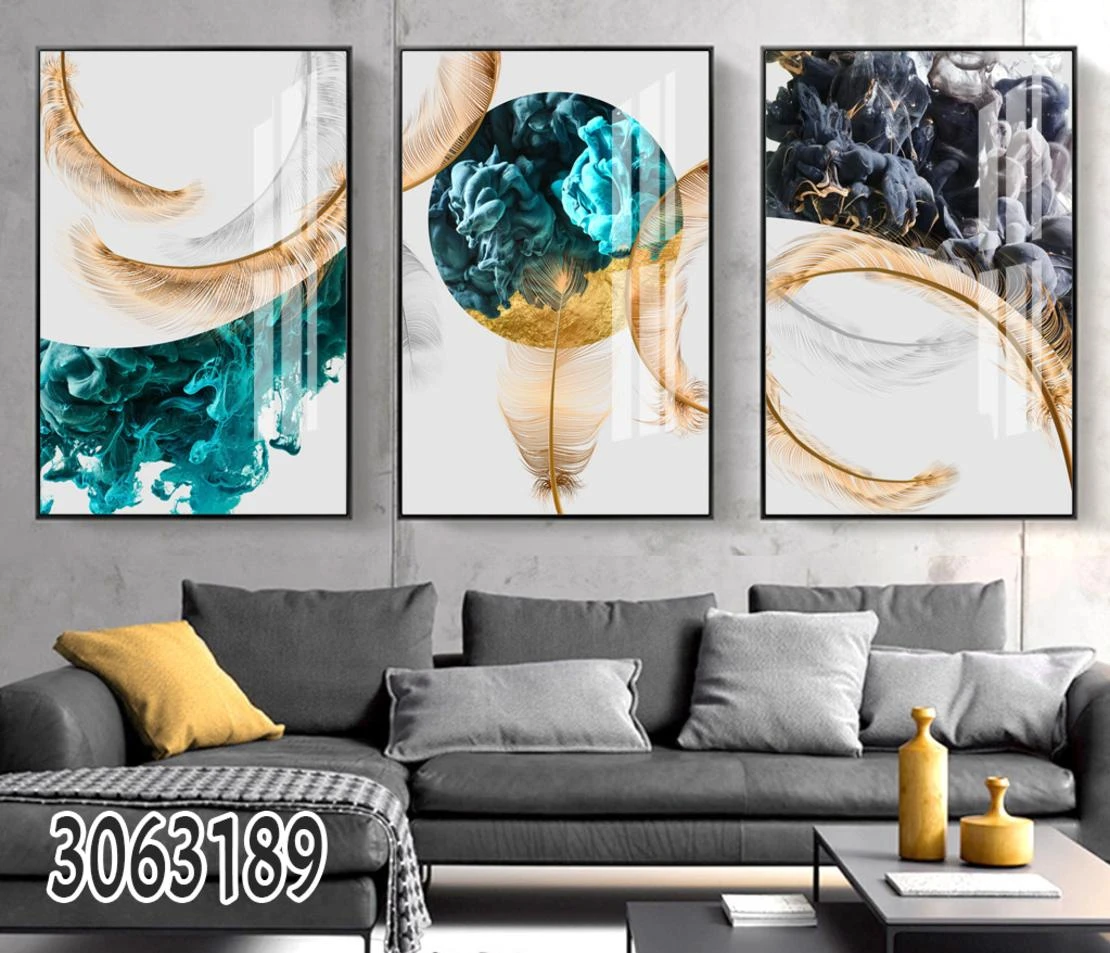 מערבולת אבסטרקט בטורקיז סט 3 תמונת על קנבס לסלון מק"ט 3063189