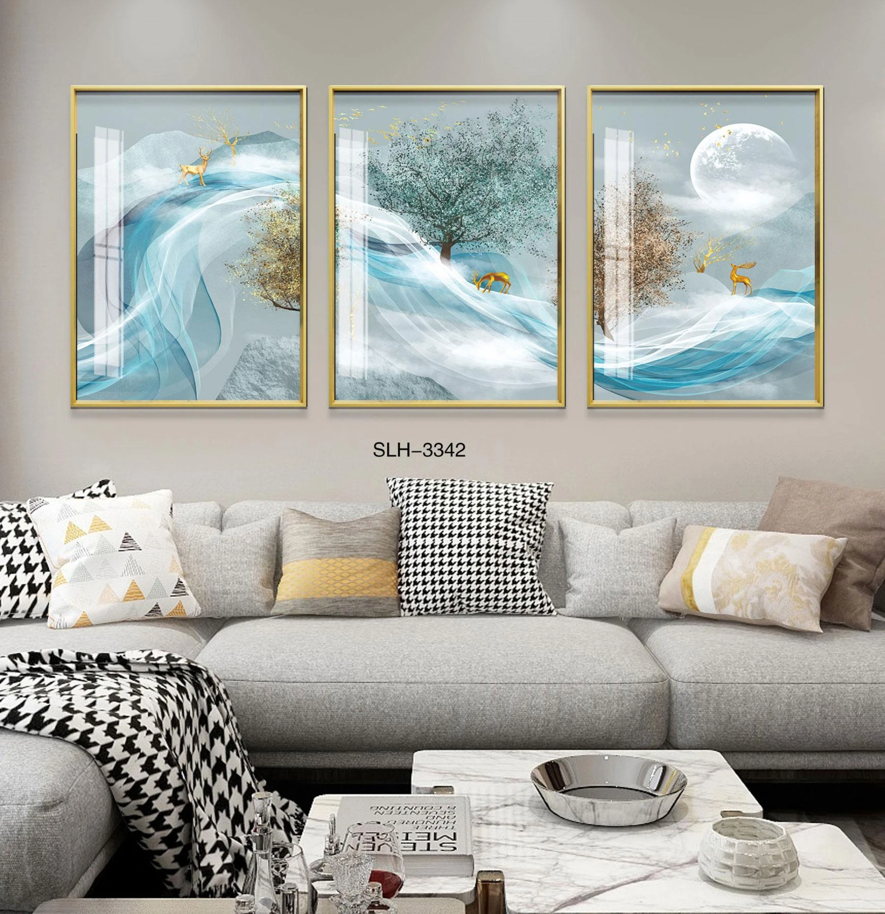 סט 'הרי הקרח' 3 תמונות זכוכית לסלון דגם GTM-3342