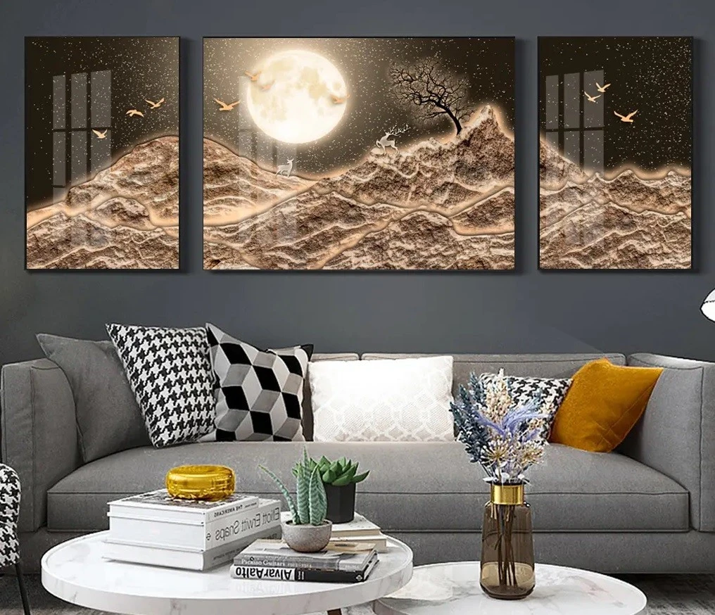 סט 3 תמונות קנבס של חיות חלל בסגנון כהה עיצוב מיוחד בעלי חיים לחדר שינה - דגם 27993957