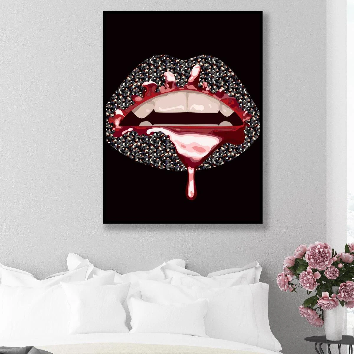 GLOW תמונה יפה של שפתיים מושלמות לחדר שינה או לחדרי נוער בנות הדפסה על קנבס או זכוכית דגם 3728152