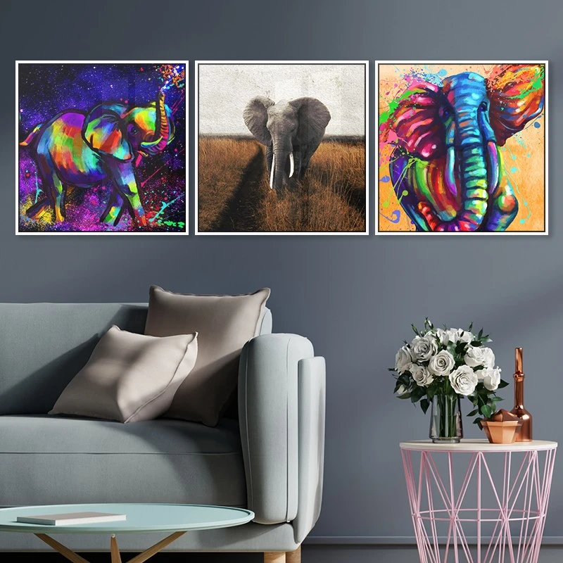 3 תמונות קנבס למשרד פיל אנימציה ומציאותי תמונות מחולקות בעלי חיים - דגם 135293