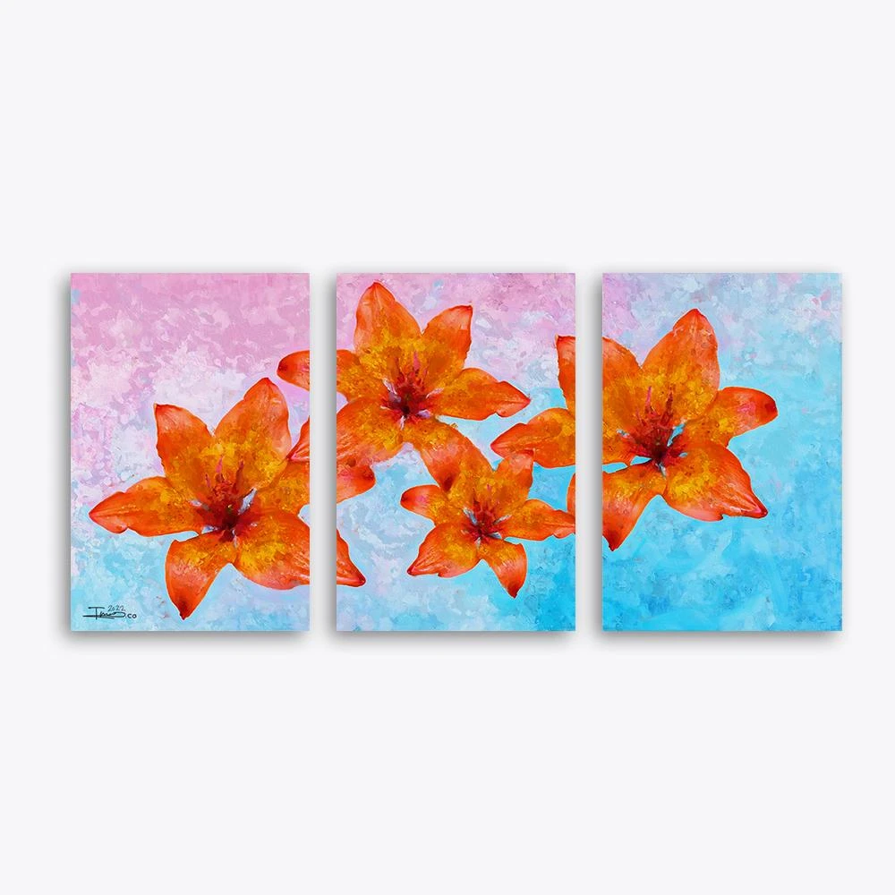 תמונות לסלון הסדרה החדשה פרחים כתומים תמונת קנבס בנושא פרחים ועלים, ציורים - דגם alvtm46p2421