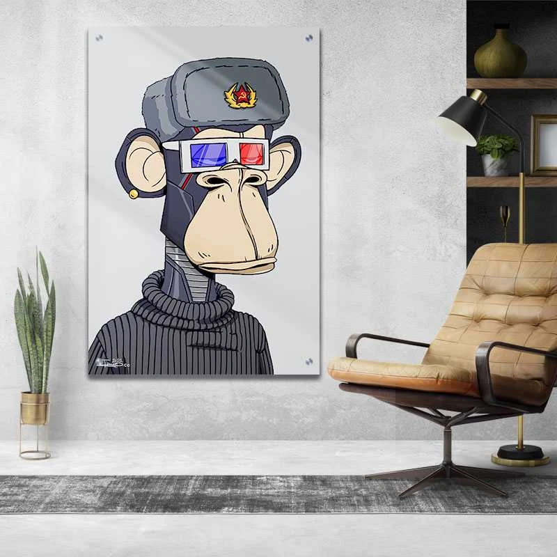 הקוף שרואה אחרת תמונת זכוכית לסלון בגווני אפור, שחור, חום הדפסה על זכוכית בעלי חיים - דגם alvtm46p2733