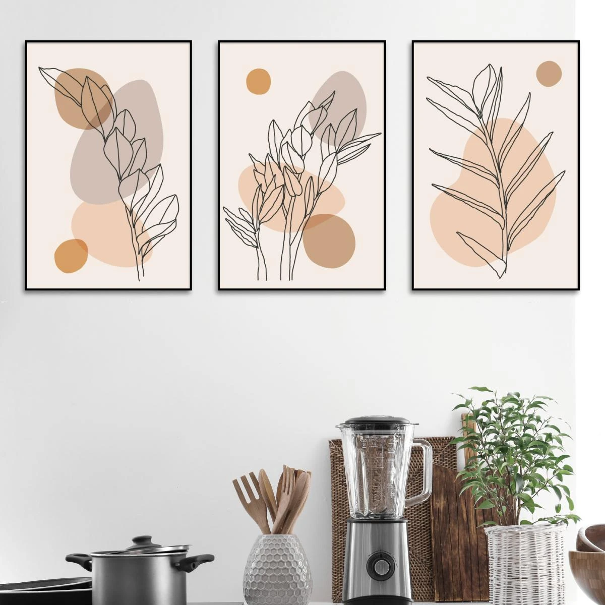 וינטג' מינימלסטי - סט שלוש תמונות קנבס בסגנון וינטג' לתלייה במטבח או בפינת אוכל דגם 3728683