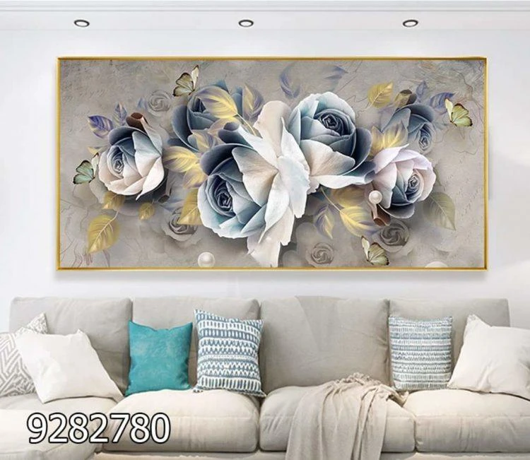 אבסטרקט פרחים - תמונת קיר ממוסגרת לסלון דגם 9282780