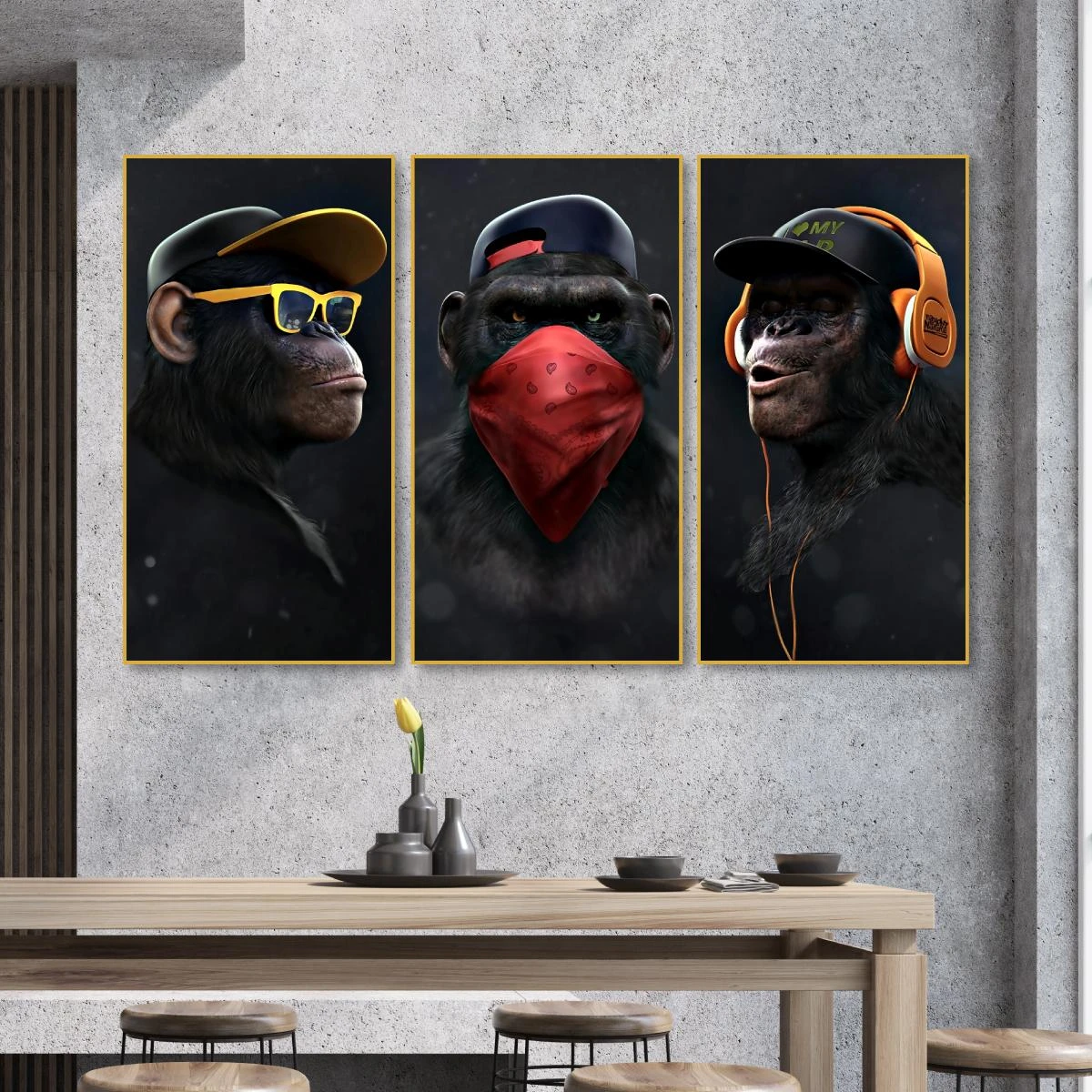 שלושת הקופים - סט 3 תמונות מגניבות על קנבס דגם 99977717