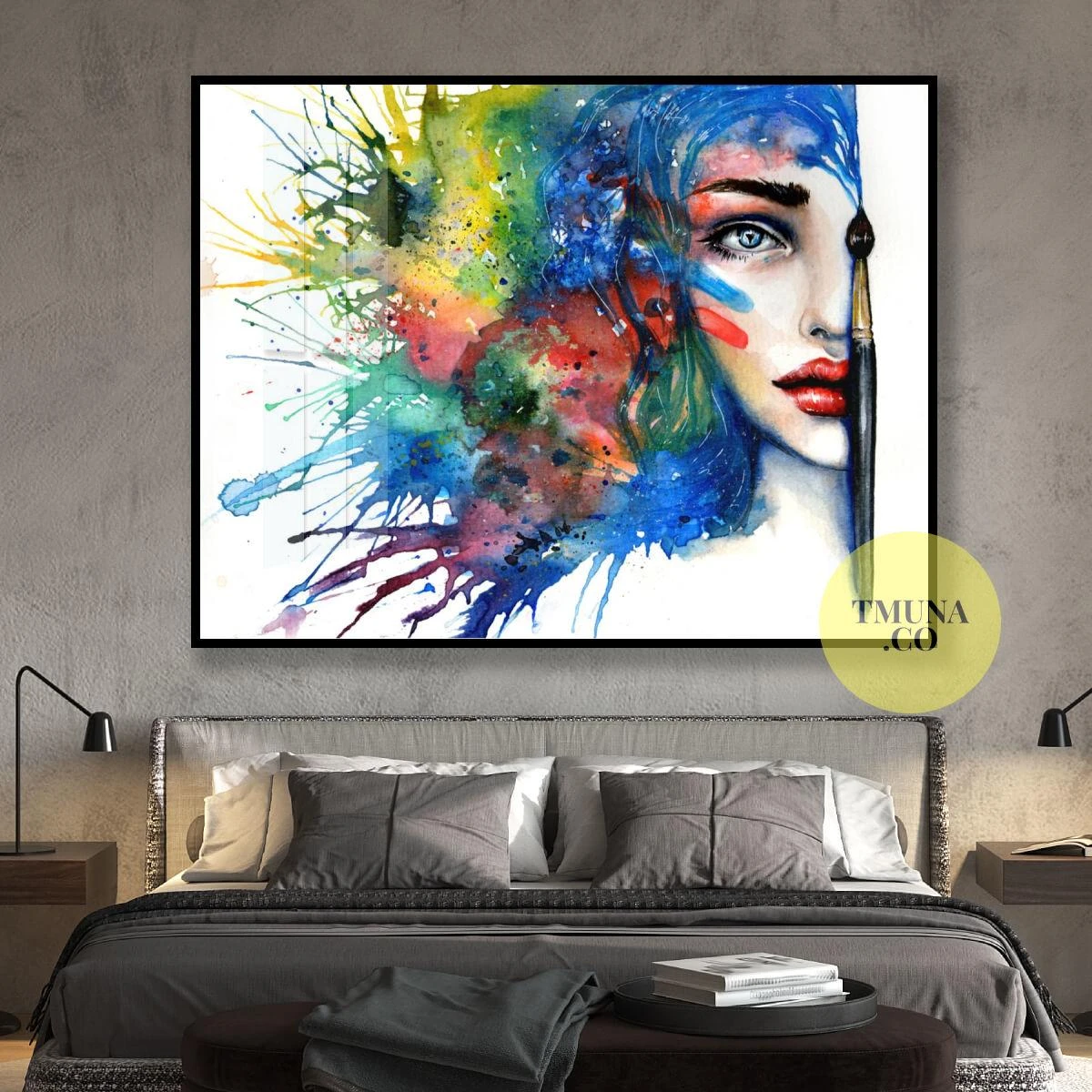 ציור יפה של אישה צבעונית מודפס על קנבס או זכוכית לתלייה בחדר שינה וסלון מאפרות דגם 3728633