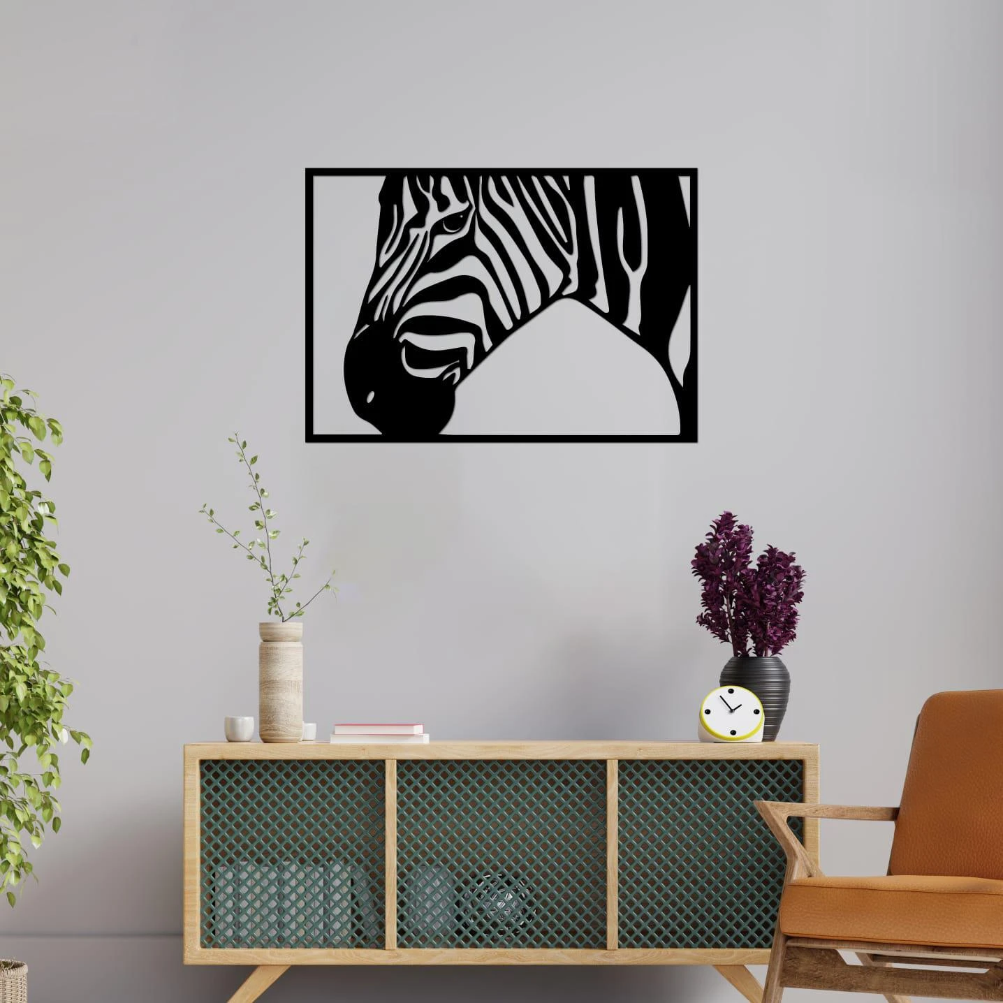 זברה מינימליסטית - תמונה לתלייה בכניסה לבית לסלון למעל הספה לקלינקה בעלת מראה מיוחד דגם m124