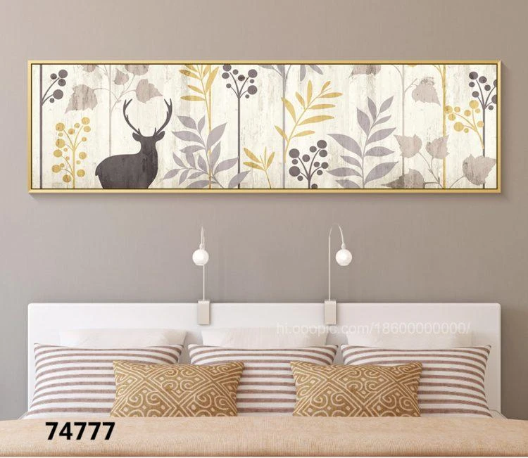 אייל בסרט - תמונת קנבס ארוכה ממוסגרות אייל תמונות ממוסגרות מסגרת קיר לחדר שינה הורים לבית תמונה איילים לבן שחור זהב   74777