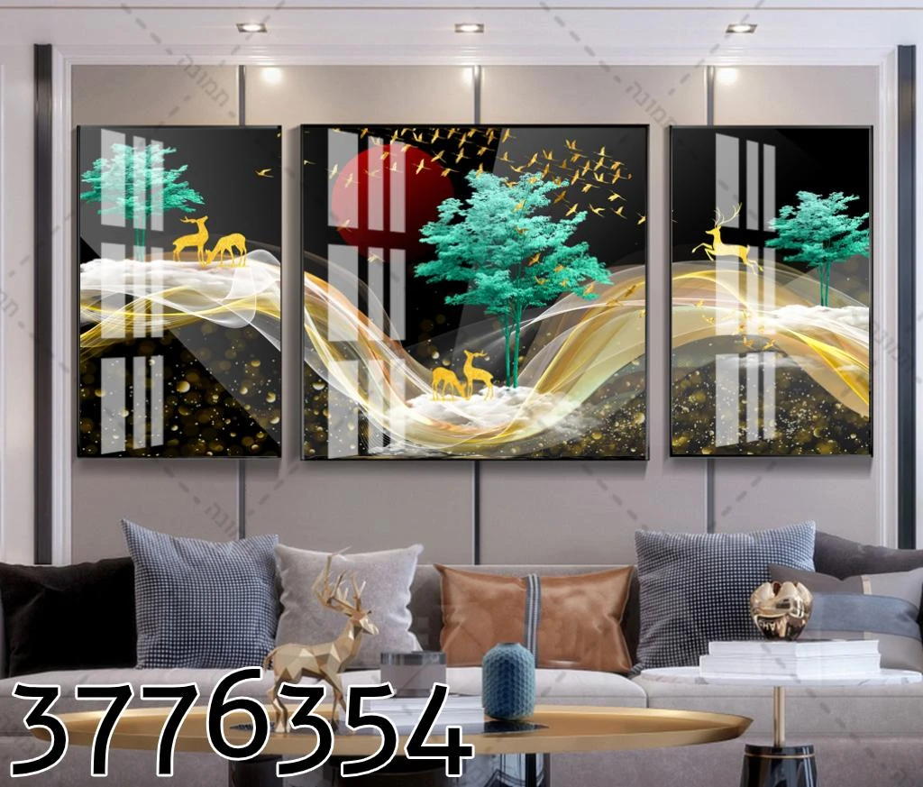 סט תמונות קנבס לסלון 'אבסטרקט עצים נורדי' דגם 3776357