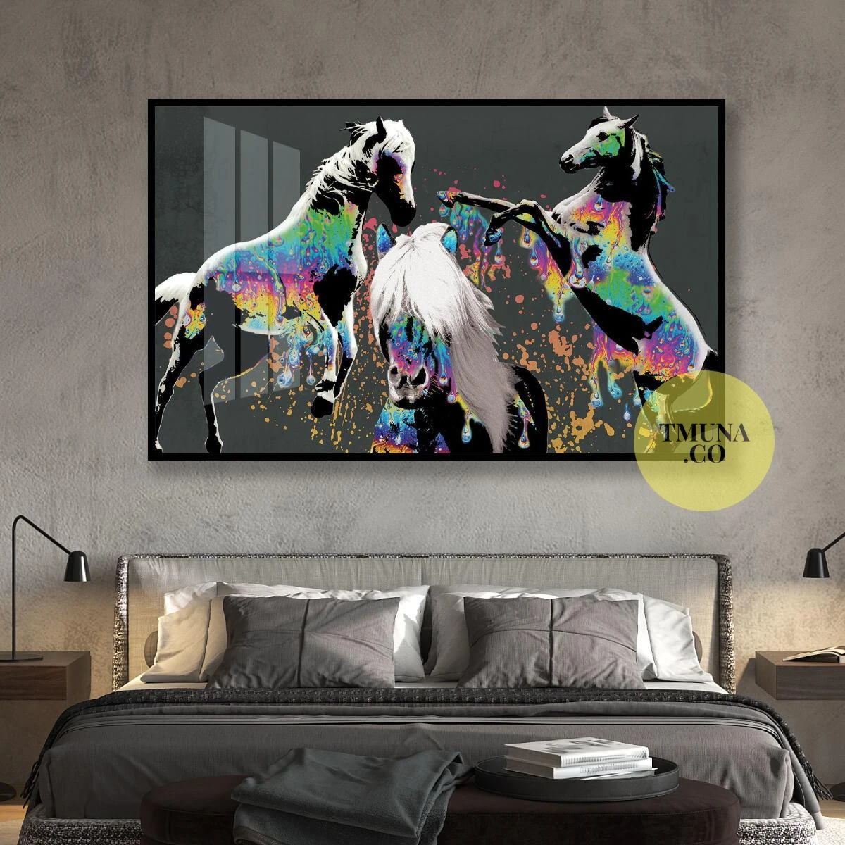 3 גיבורים -הדפס פופ ארט רוחבי מיוחד ברקע אפור כהה לסלון לחדר שינה דגם 134893