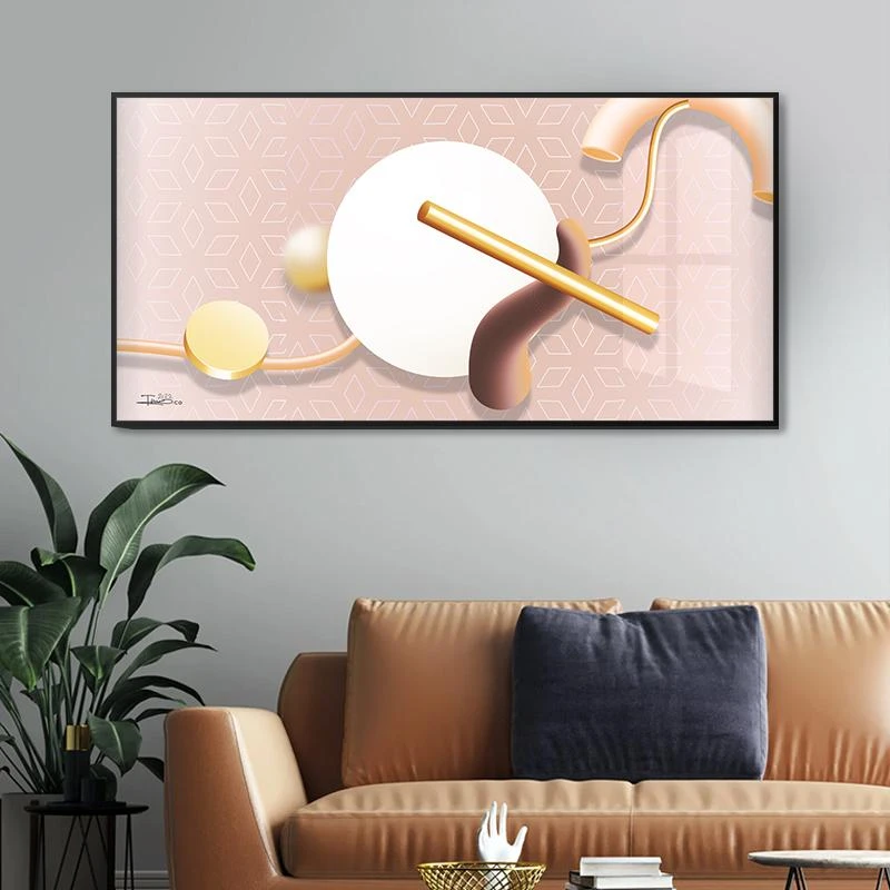 שרביט הניצוח - תמונת קנבס גאומטרית לרוחב בגווני וורוד גולד ועתיק מתאימה לתלייה בלובי בניין פית אוכל או סלון דגם 135365
