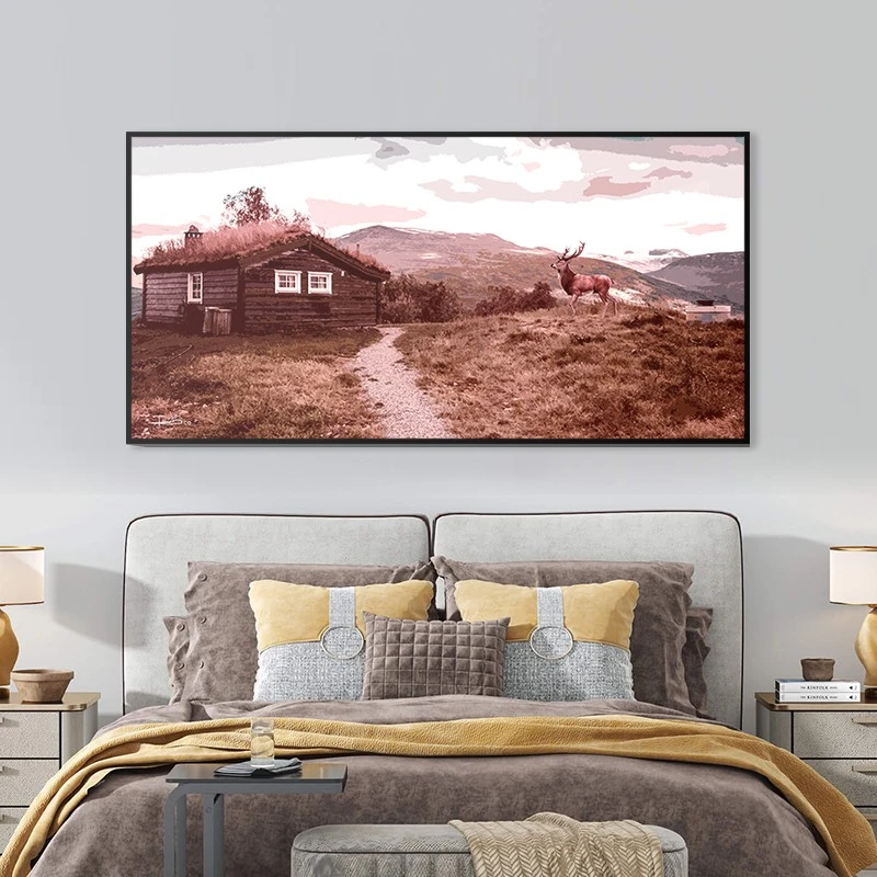 תמונה אופקית כפרית בית החווה חום לחדר שינה תמונת קנבס רטרו - דגם 135414