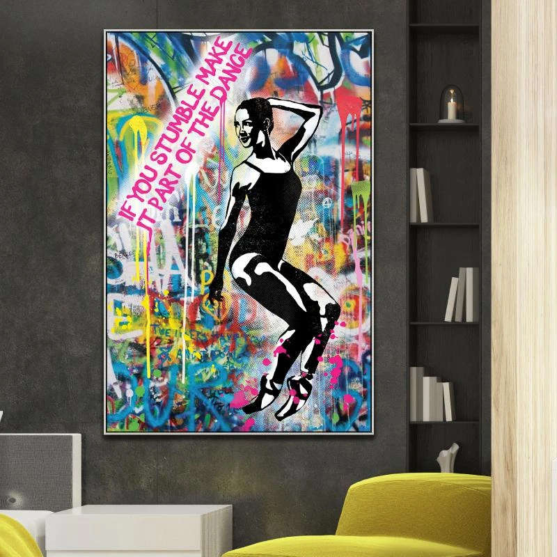 רקדנית תמונת זכוכית גרפיטי לתלייה בקליניקה חדר בנות משרד בנות דגם 134971