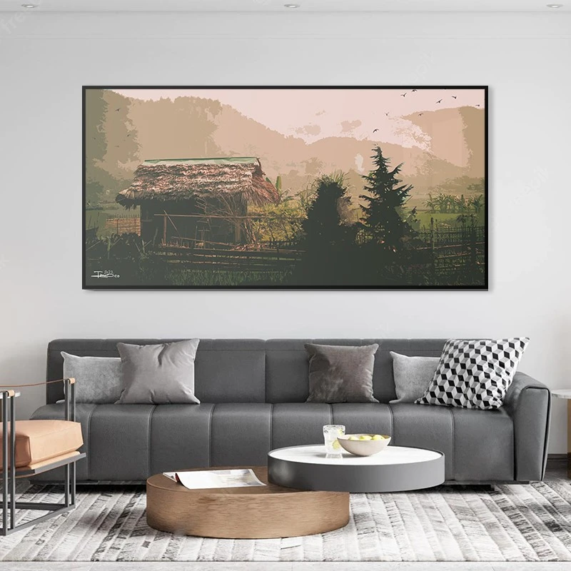 תמונה אופקית כפרית בית ביער לקליניקה תמונת קנבס רטרו - דגם 135405