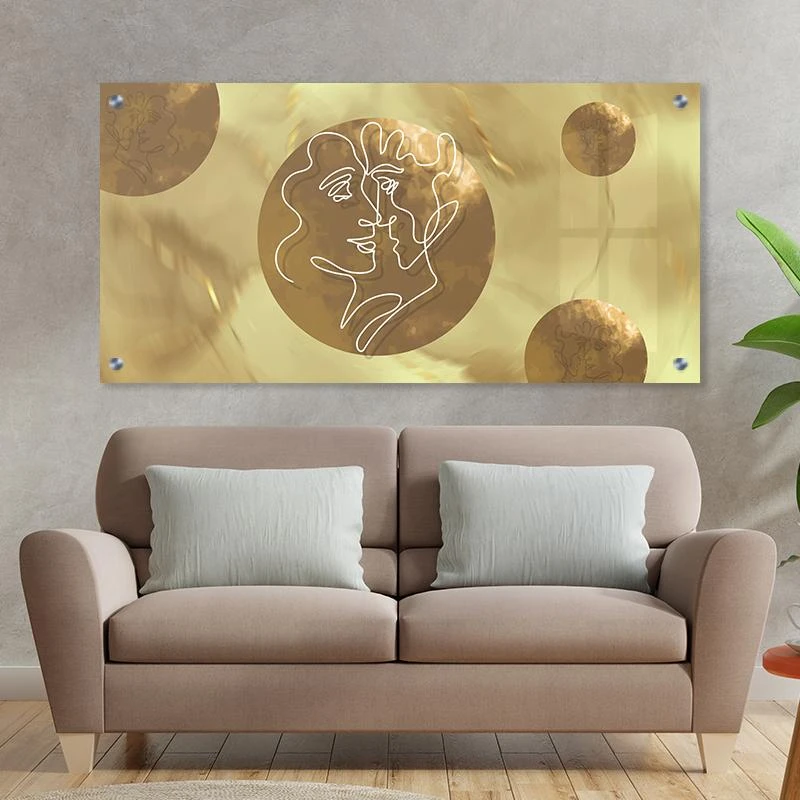 תמונת קו מודפסת על זכוכית זוגית לרוחב אהבה מחלל אחר לתלייה בחדר שינה או סלון דגם 135338