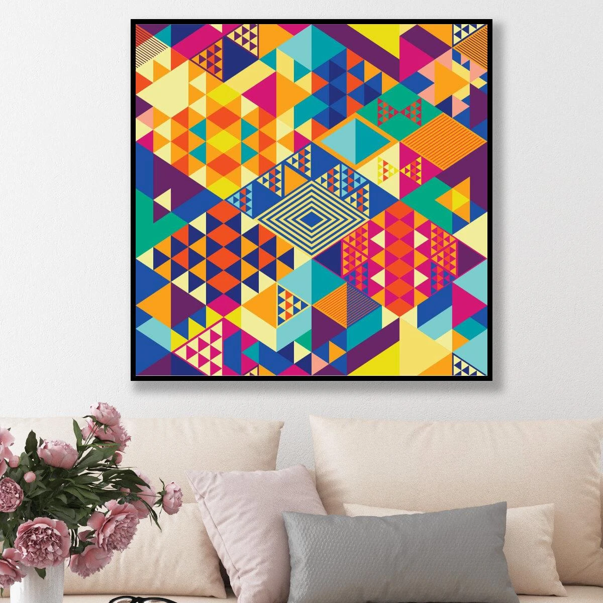 צורות גיאומטריות צבעוניות תמונה צבעונית לסלון מודרני או לפינת אוכל הדפסה על קנבס או זכוכית דגם 3728466