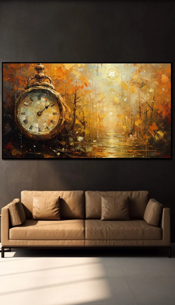 תמונת זכוכית לסלון שעון הניצחון יער הדפסת ציור על זכוכית אבסטרקט - דגם 32483076
