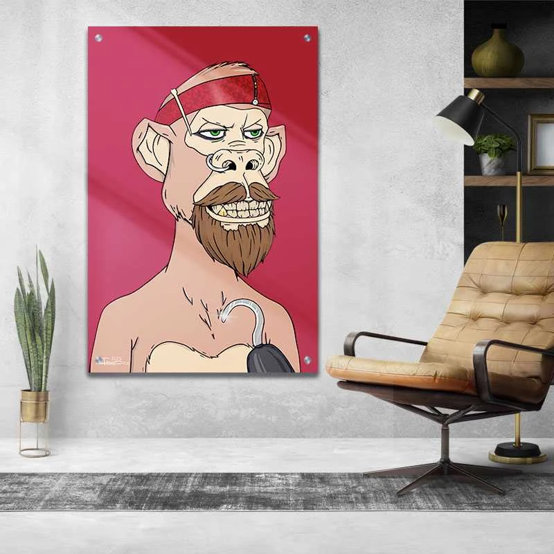 הקוף שהתחפש תמונת זכוכית למשרד בגווני ורוד, חום הדפסה על זכוכית בעלי חיים - דגם alvtm46p2732