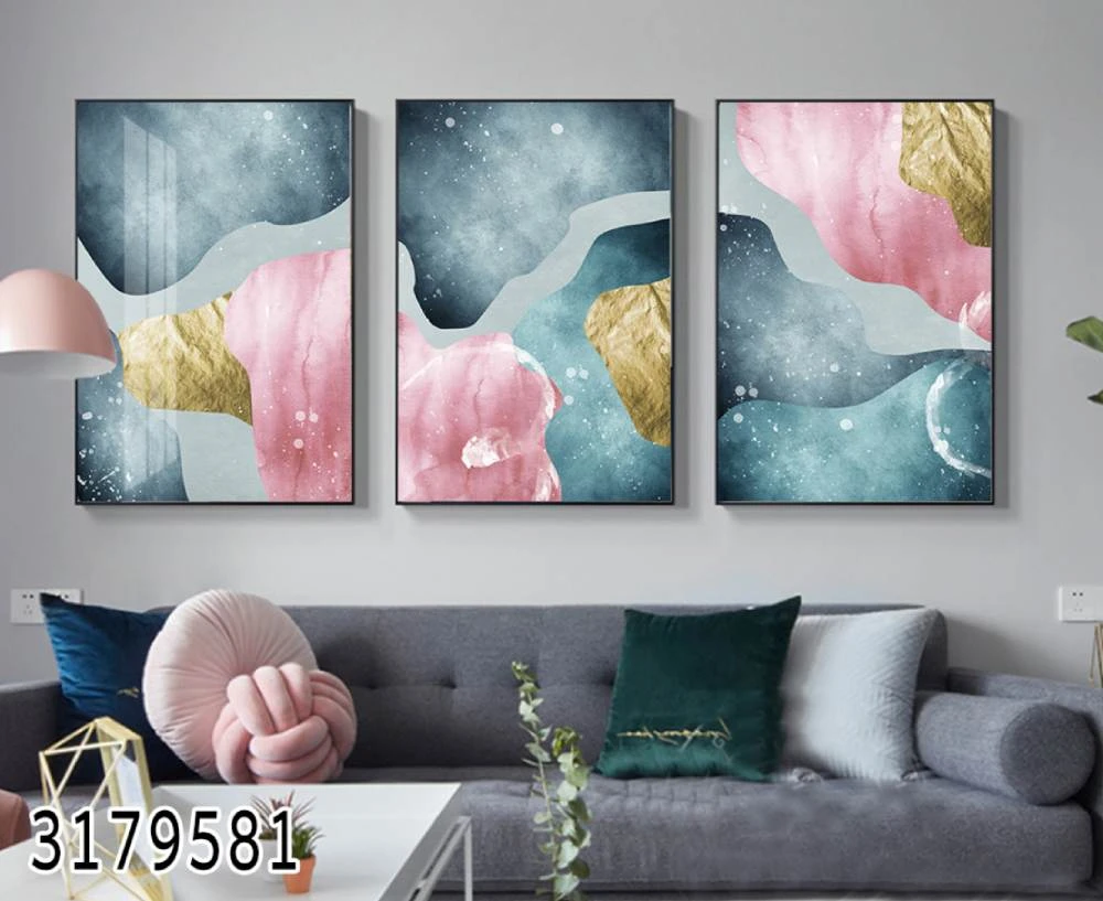 צורות מופשטות - סט 3 תמונות יפות מחולקות מזכוכית לסלון דגם 3179581