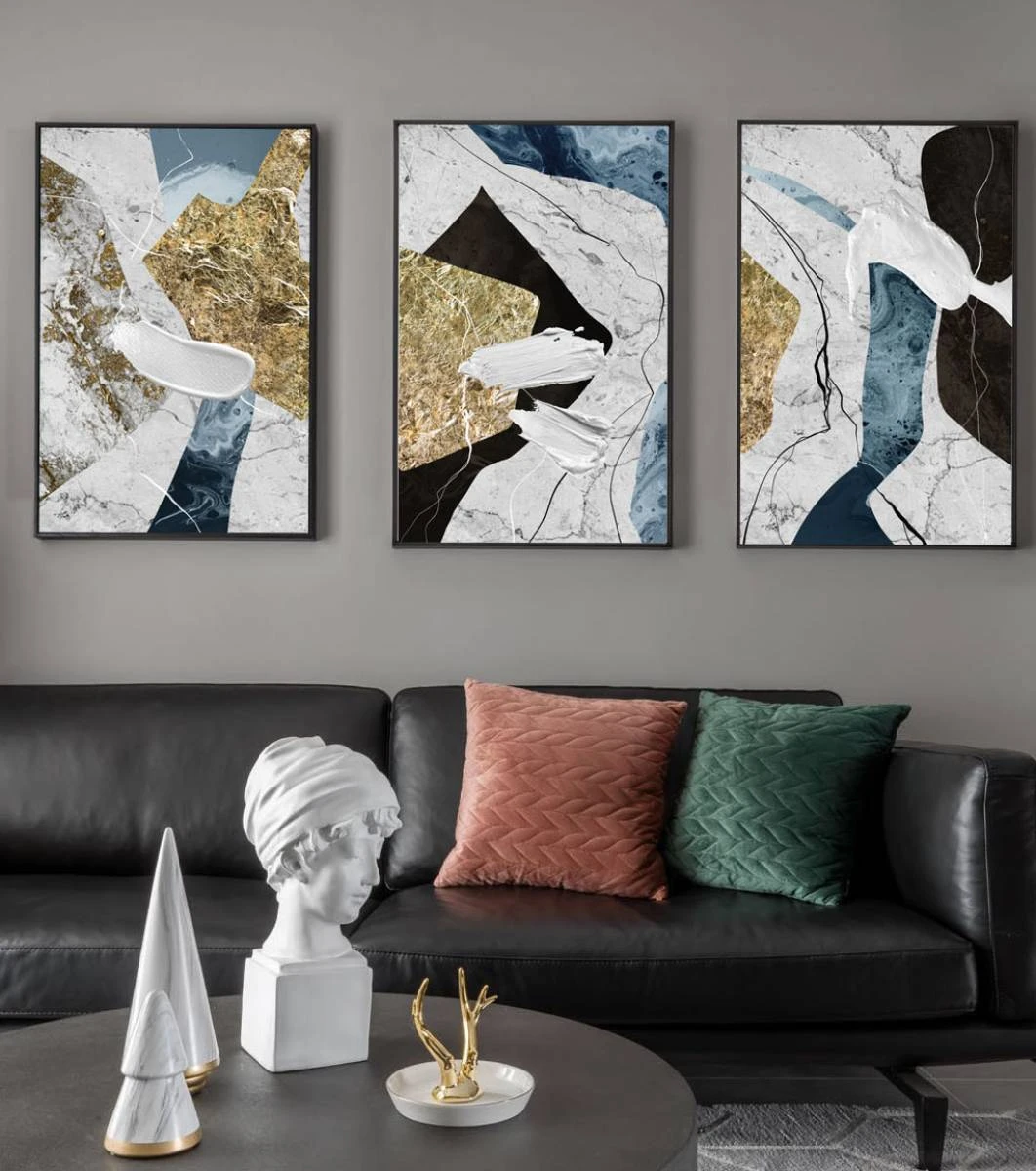 אמנות אבסטרקט מודרנית סט 3 תמונות יפות על זכוכית לסלון או לפינת אוכל דגם 3728507