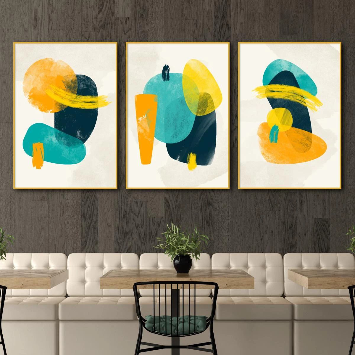 צורות בצבעים טובים - סט שלוש תמונות לפינת אוכל או למטבח על קנבס דגם 3728685