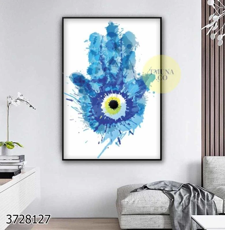 תמונה של חמסה עם עין סגנון התזות צבע הדפסה על קנבס חדשנית לסלון לפינת אוכל או לכניסה לבית דגם 3728127