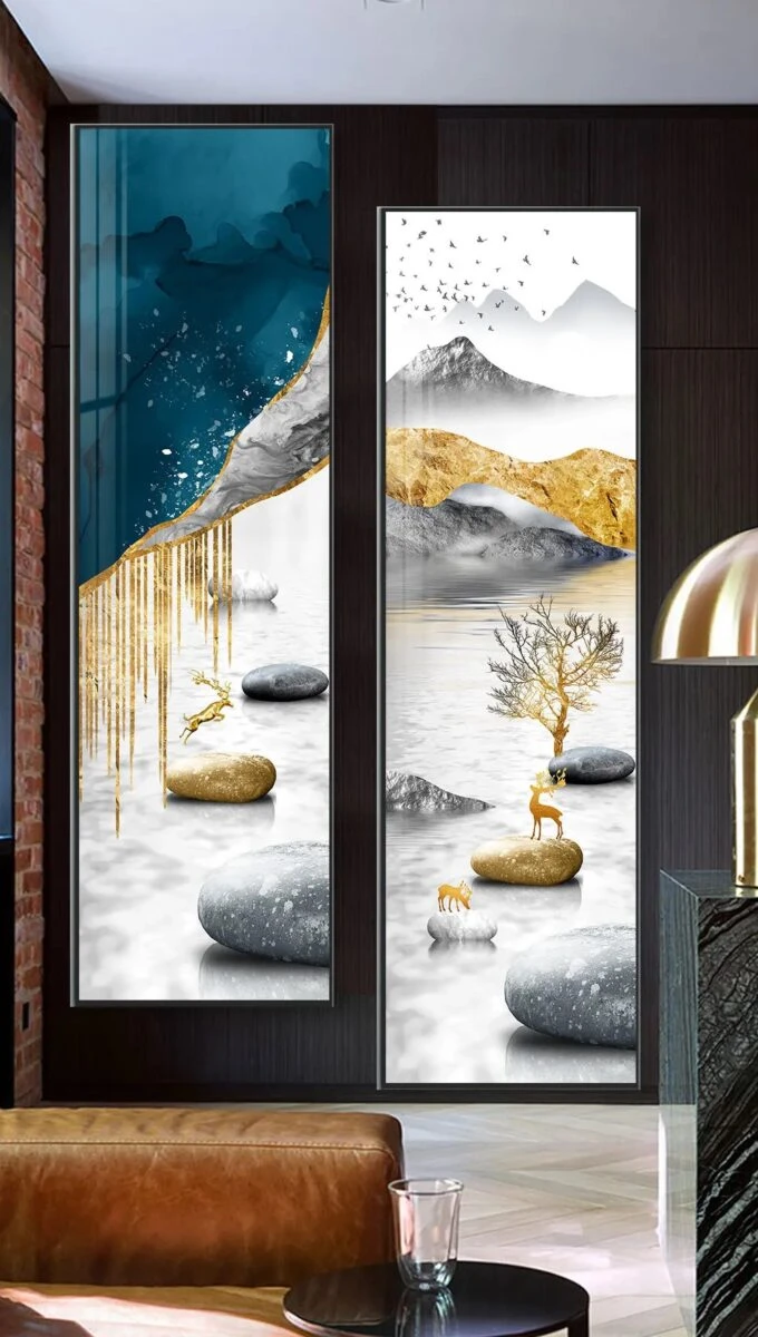 סט 2 תמונות קנבס קוונטין איילה ציור בסגנון פרחים ועלים - דגם 23937373