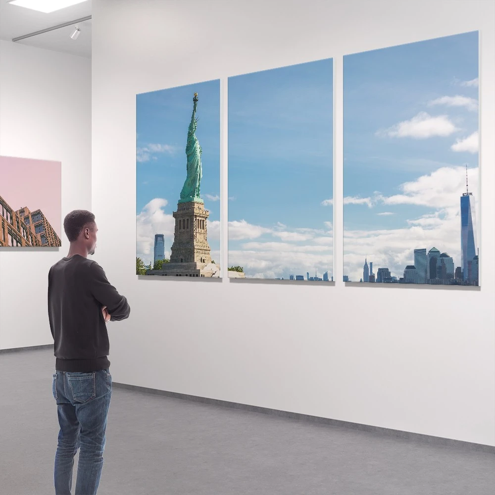 סט 3 תמונות מחולקות על קנבס פסל החירות למשרד ציור בנושא ערים לחללים מעוצבים דגם 135674