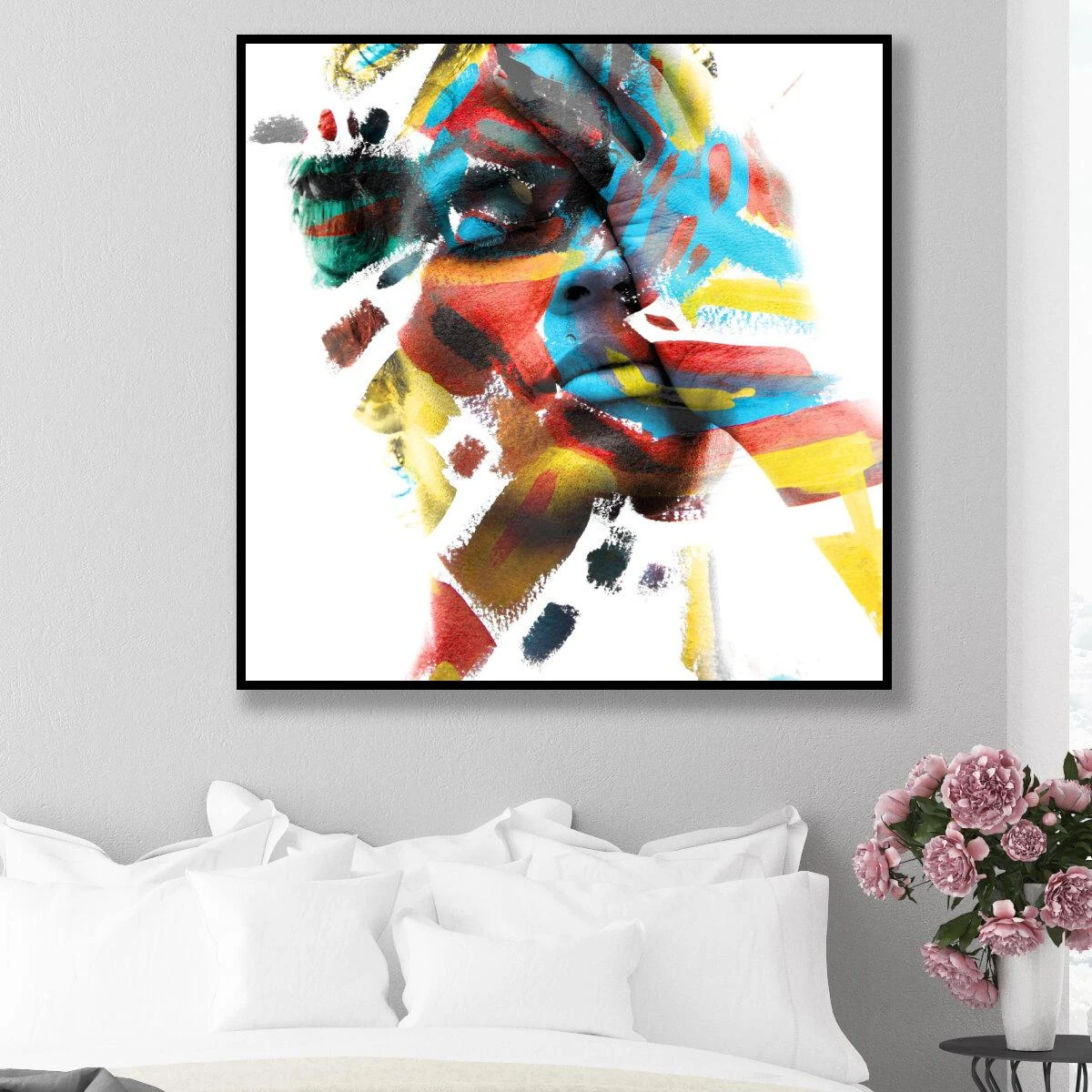 פנים אמיתיות - תמונות פופ ארט מגניבות על זכוכית או קנבס למשרדים או לחדר שינה דגם 3728243