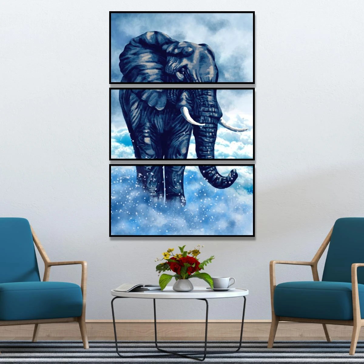 הפיל הכחול - הדפס בצבע כחול בחלק אחד או שלושה חלקים לתלייה בכניסה לבית או קלינקיה דגם 134924