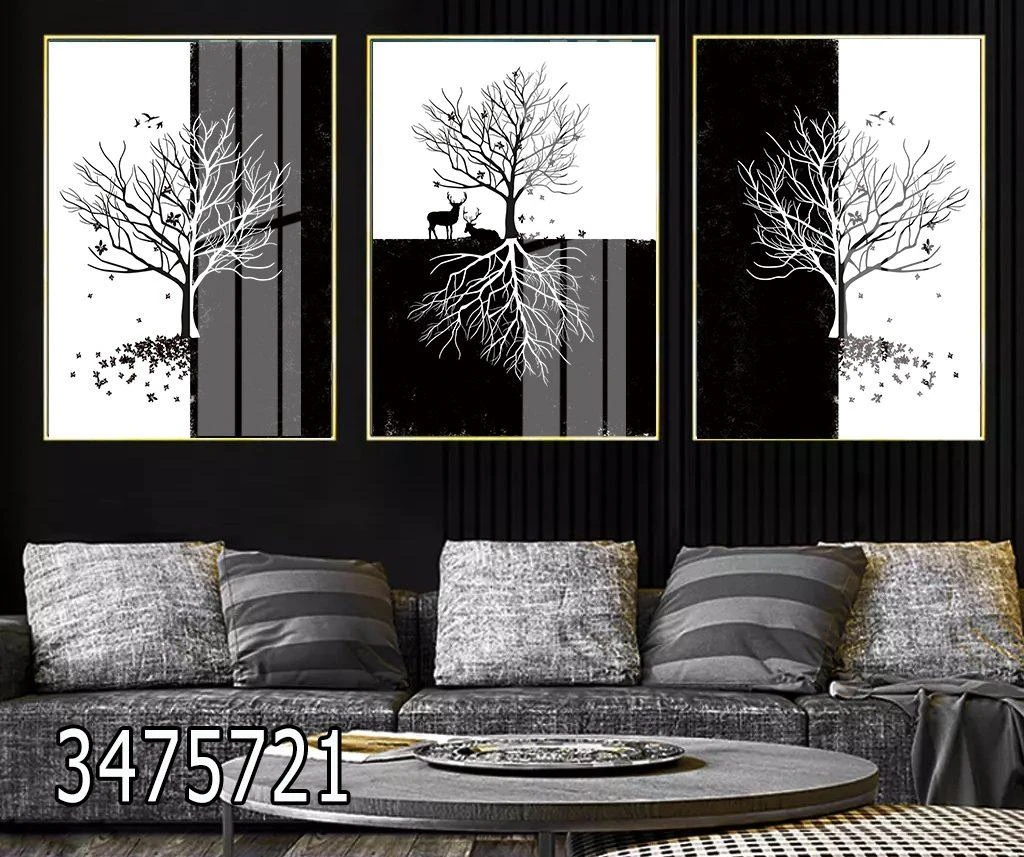 סט תמונות קנבס בגווני שחור לבן 'עץ מופשט' דגם 3475721